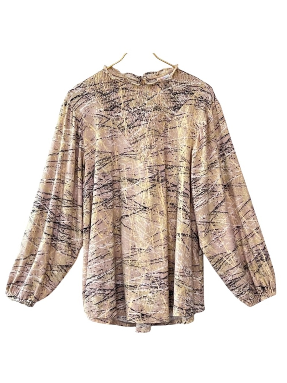 LuLaRoe Clara Smocked Detail Long Sleeve Printed Top